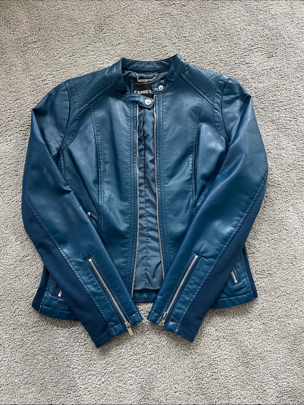 Express Women's Blue Faux Leather Moto Jacket